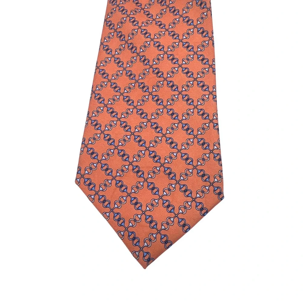 Brooks Brothers Makers Silk Tie Horsebit Geometric Pattern Mens Necktie USA Made